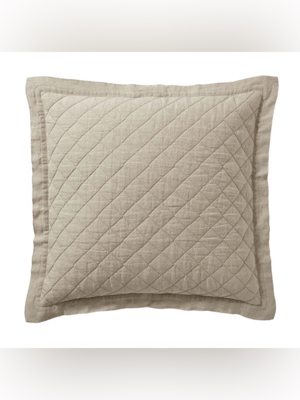 (1) Pottery Barn Belgian Flax Linen Diamond Quilted Euro Sham pillow case home
